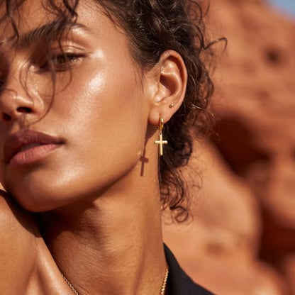 FETTERO Cross Dangle Earrings for Women Men Small Huggie Hoop Earring - style: Cross