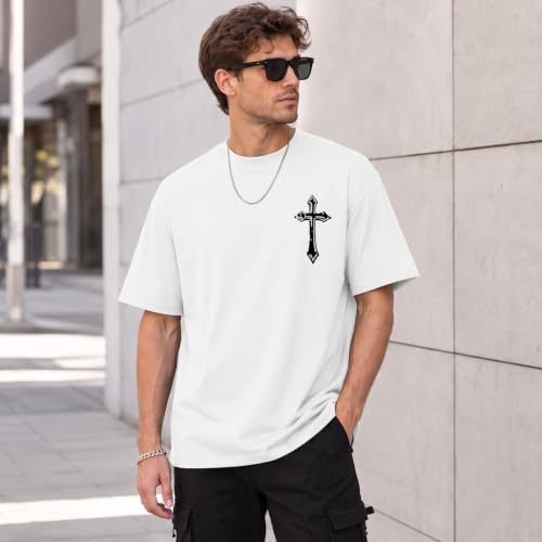 BINTEHGS Men's Christian Faith T-Shirts Inspirational Bible Verse Shirt Cross Oversized Tshirts for Men Jesus Graphic Tees - color: White, size: Small