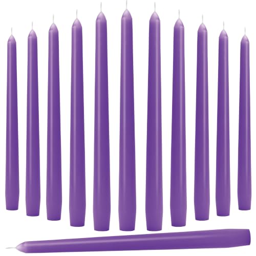 Purple Candlesticks - 12 Pack 10 Inch Candles Dripless Unscented Wax Long Burning Purple Tall Tapered Candles for Bridal Showers Spring Weddings Restaurants Dinner Party Table Decor - color: 12-Deep purple, size: 12 Pcs