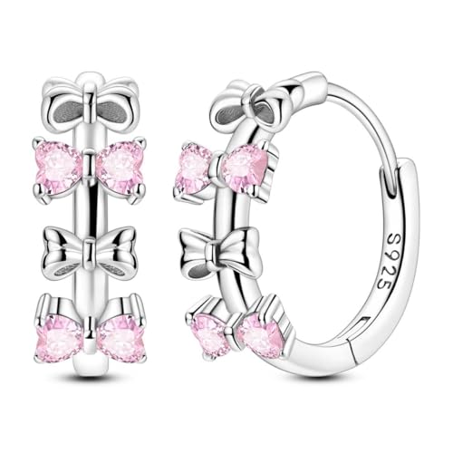 LAZA 925 Sterling Silver Earrings for Women Huggies Hoop Gold Earrings - color: Pink bow hoop earrings