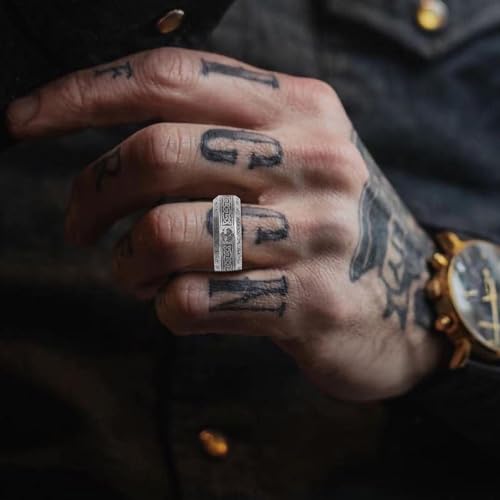 Viking Rings Stainless Steel Viking Norse Runes Wolf Raven Ring Jewelry for Men Women Size 7/8/9/10/11/12/13 - style: Vikng Tree of Life& Runes D