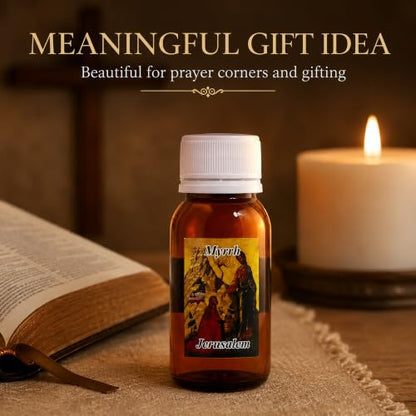 Zuluf Myrrh Anointing Oil from the Holy Land Jerusalem Pure Olive Base Blessed Christian Prayer Oil from Bethlehem for Baptism Christening Godparent Faith Gift Frankincense Companion 1.7 Fl Oz