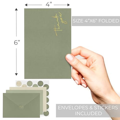 ZICOTO Beautiful Thank You Cards Set of 30 With Envelopes and Stickers - color: Mossgreen