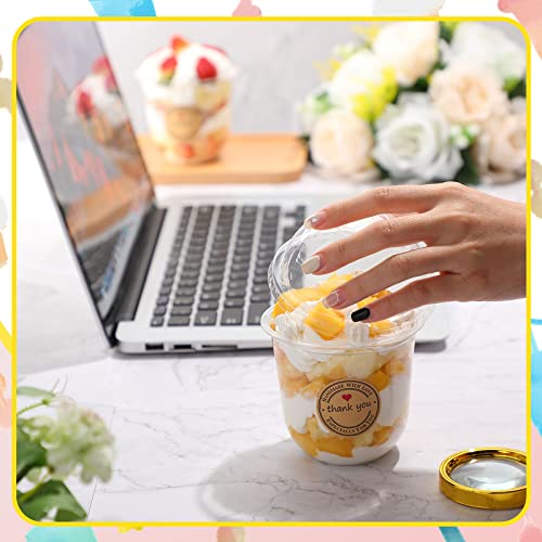 Cunhill 50 Pack Dessert Cups with Dome Lids Disposable Plastic Cups with Lids Clear Pet (No Hole), Sporks and Stickers for Plastic Fruit, Cake and Mini Snack Bowls(12 oz,Simple Cup) - size: 12 oz