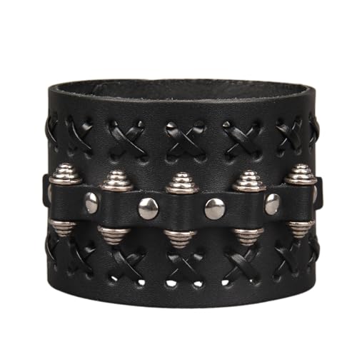 GelConnie Punk Leather Cuff Bracelet Adjustable Straps Wrap Bracelets Arm Armor Cuff Gothic Leather Wristbands for Men, Women - color: MLPB103-Black