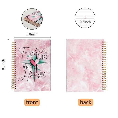 VNWEK Pink Christian Cross Spiral Notebook Journal 5.5 x 8.3 Inch, Christian Gifts for Women, Trust the Lord with All Your Heart Bible Verse Religious Lined Hardcover Spiral Notebook - color: 28-XZ-bible-notebook