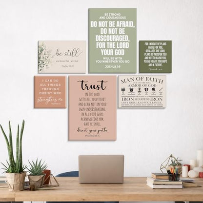 Set of 6 Framed Motivational Christian Bible Verse Wall Art - color: Christian