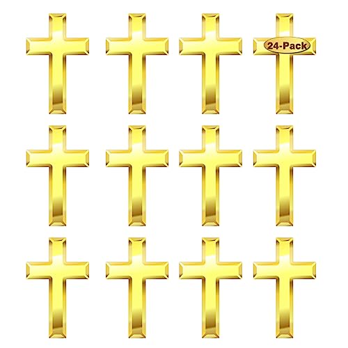 24/50/100 Pcs Mini Small Gold Cross Lapel Pins (1 in) For Men Women Religious - color: 24-Pack