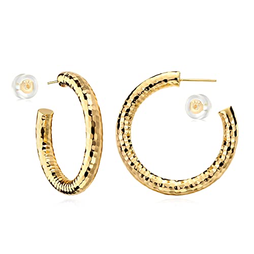 MYEARS Women Hoop Earrings Gold 14K Gold Filled Small Simple Handmade Hypoallergenic Everyday Illusion Jewelry - style: Tube Hammered