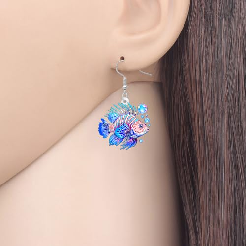 DUOWEI Novelty Cartoon Tropical Betta Fish Acrylic Earrings Colorful Marine Life Drop Dangle Jewelry Gifts - color: Blue