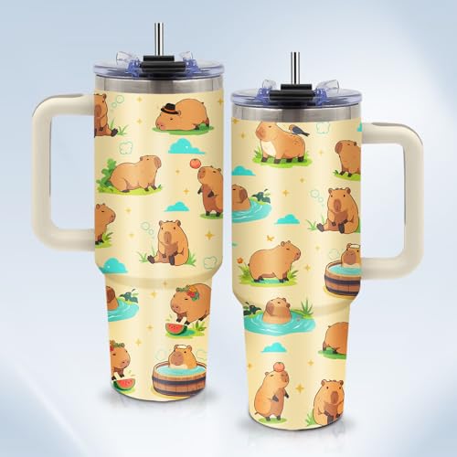 Christian Gifts for Women 40oz Tumbler - Insulated Travel Mug with Handle (Capybara1, 40 Ounces) - color: Capybara1