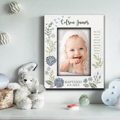 BELLA BUSTA-Personalize -Baptism, Dedication, Confirmation, First Communion Theme Picture Frame-Keepsake from Godparents, Friends, Family-UV Print Frame (Blue (5x7 Vertical)) - color: Blue (5x7 Vertical)