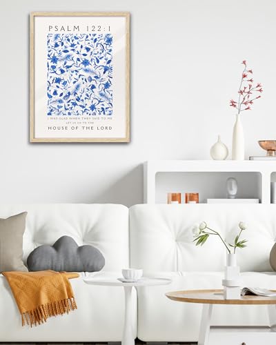 EcoHest 16x20 in Psalm 122:1 Blue Floral Framed Christian Wall Art - color: Framed Blue, size: 20"L x 16"W
