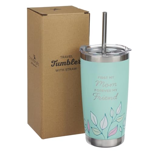 Christian Art Gifts Reusable Stainless Steel Tumbler Travel Mug & Straw - color: Mint Green/Mom