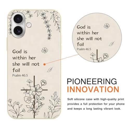 Jesus Silicone Case for iPhone 16 6.1", Aesthetic Christian Quotes Cross Printed Pattern, Cute Chris Floral Flower Design for Women Girl, Soft TPU Protective Slim Frosted Cover for iPhone 16 - color: Christian-White