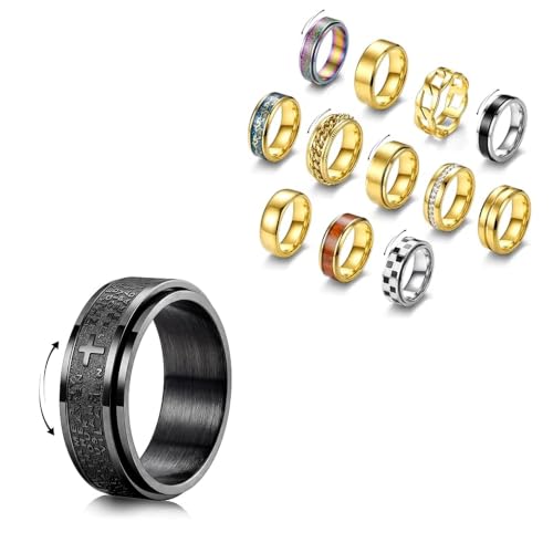 IRONBOX Stainless Steel Spinner Fidget Rings Set for Men Women