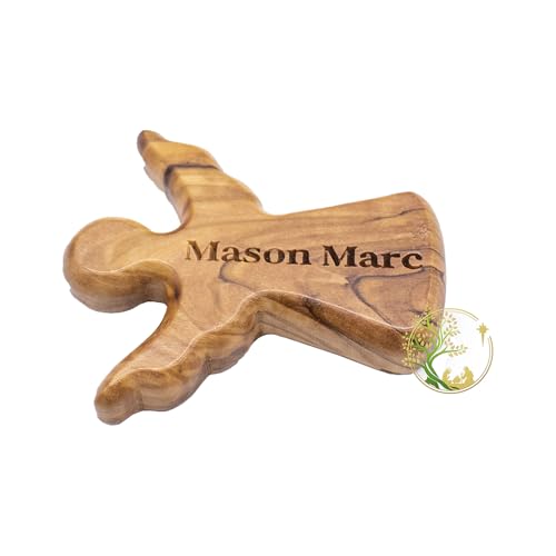 Personalized Little Guardian Angel | Tiny Olive Wood Pocket or Handheld Angel for Protection Religious Gift for Kids |Perfect Baptism Favors