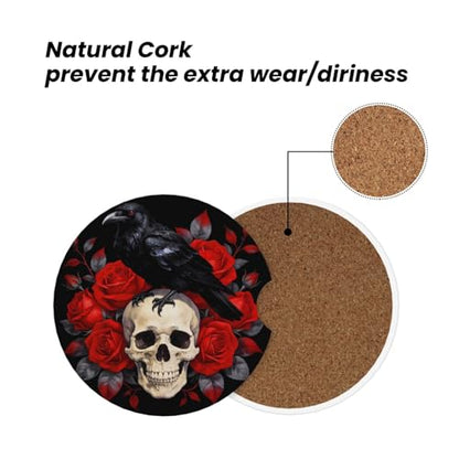 Gothic Crow Skull Car Cup Holder Coasters Absorbent Ceramic Coaster - color: Purple