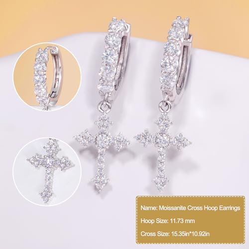 Moissanite Cross Earrings Sterling Silver Cross Stud Eearrings D Color VVSI Moissanite Stud Earrings Crucifix Jewelry Gift - color: Silver-1.5CT