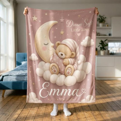 Personalized Baby Blanket With Name, Custom Baby Blankets Gift for Boy Girl - color: Blush Pink, size: Bear