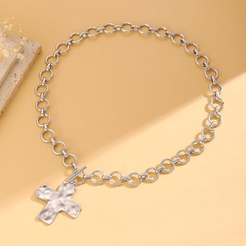 Pearl Cross Necklace Big Cross Pendants Necklaces for Women Chunky Pearl Necklace Gothic Cross Necklace Punk Vintage Cross Jewelry Women - style: Silver 04