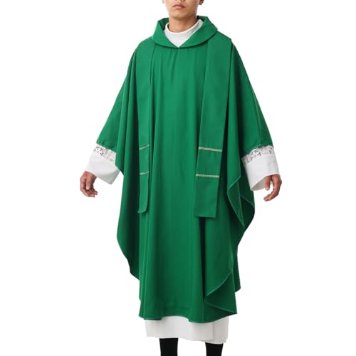 BLESSUME Hope/Spirit Church Priests Solid Chasuble Mass Vestments - color: Green-flat Collar
