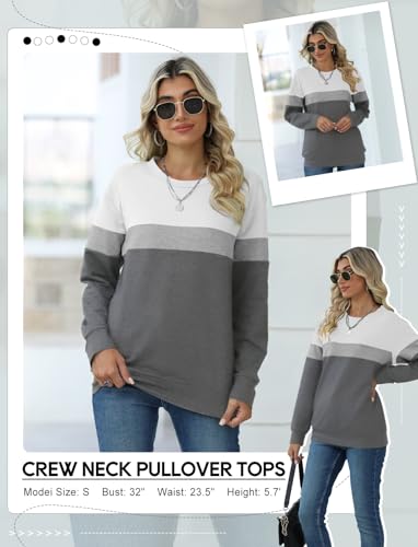 TICTICMIMI Women's Casual Crewneck Sweatshirts Cute Loose Fit with Pockets - color: A- White Charcoal, size: Small