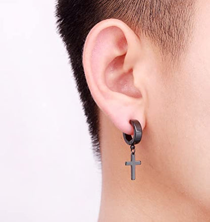 Stainless Steel Cross Earrings Set for Men Women Dangle Hinged Men Women Earrings Silver Gold Black - color: 2 pairs (Black+Silver)