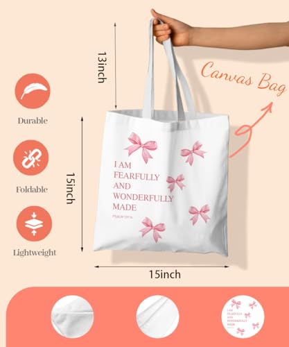 Coquette Bow Bible Canvas Tote Bag for Women Teens Teen Girls, Pink Bow Girls Tote Bag, Coquette Gifts - color: Pink Bible Bow