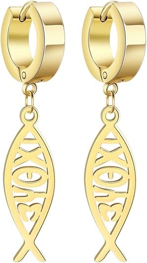 Earrings For Women Jesus Fish Faith Symbol Earrings Stainless Steel Chic Arc Fish Hook Earrings Christian Jewelry - color: gold 2