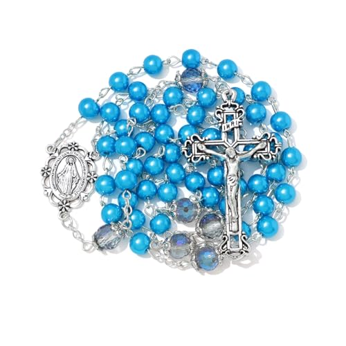 KOMI 6 MM Pearl Rosary Beads With Crucifix, Catholic Necklace for Women With Velvet Bag or Rosary Box - style: Rosary-2