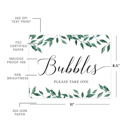 Andaz Press Wedding Party Signs, Natural Greenery Green Leaves, 8.5x11-inch, Bubbles Please Take One Sign, 1-Pack - color: Activities Bubbles