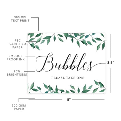 Andaz Press Wedding Party Signs, Natural Greenery Green Leaves, 8.5x11-inch, Bubbles Please Take One Sign, 1-Pack - color: Activities Bubbles