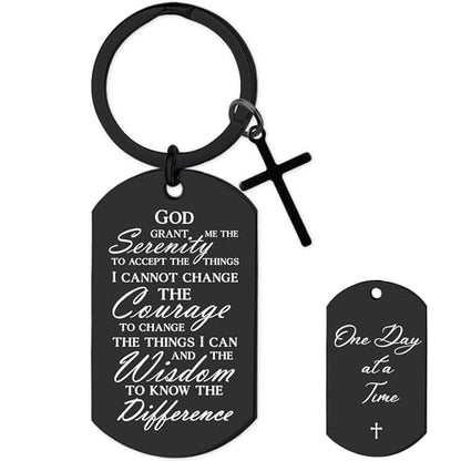 Serenity Prayer Gifts for Women Men - 1 Year Sober Bible Verse Keychain, Inspirational Sobriety Christian AA Recovery Gift - color: Black Serenity Prayer Gifts