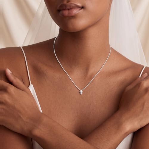 S925 Sterling Silver Mini Cross Necklace for Women - Box Chain Tiny Cross Pendant Necklaces for Women Trendy Jewelry Christian Baptism Religious Faith Jewelry Gifts 16-22 Inches