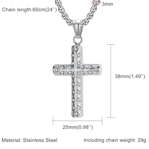 Men's Cross Necklace, Vine Design Iced‑Out Cubic Zirconia - color: silver