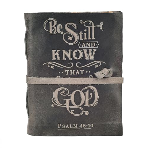 LEATHER VILLAGE Leather Prayer Journal Be Still Verse, Black 10x7. - color: Grey, size: 10 inches X 7 inches