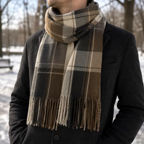 Fall Winter Plaid Scarf for Women Soft Tassel Scarves Oversized Shawl Wraps - color: Coffee-plaid