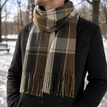 Fall Winter Plaid Scarf for Women Soft Tassel Scarves Oversized Shawl Wraps - color: Coffee-plaid