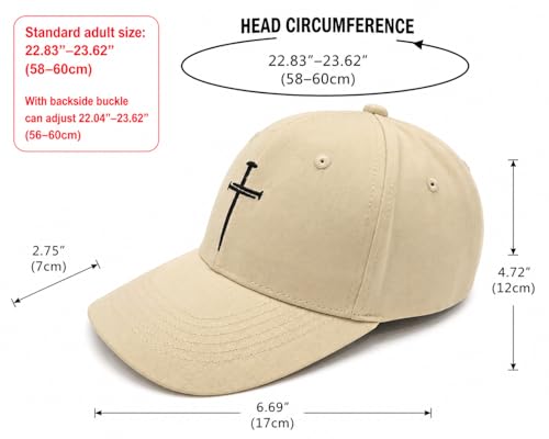 Three Nails Cross Christian Hats, Embroidered Baseball Caps for Adults - color: Tan