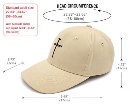 Three Nails Cross Christian Hats, Embroidered Baseball Caps for Adults - color: Tan
