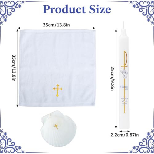 Baptism Candle Set for Boy Girls - Baptism Kit Include Baptismal Candles, Towel and Shell. Vela para Bautizo, Christening Set Velas para Bautizo De Niño Baptismal Kit Gifts (Gold) - color: Gold