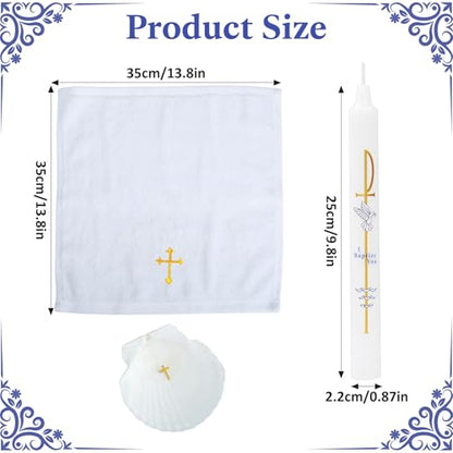 Baptism Candle Set for Boy Girls - Baptism Kit Include Baptismal Candles, Towel and Shell. Vela para Bautizo, Christening Set Velas para Bautizo De Niño Baptismal Kit Gifts (Gold) - color: Gold