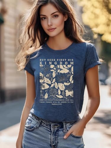 Christian Bible Verse T Shirts for Women - color: Blue1, size: Small