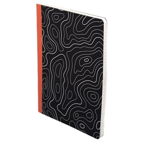 Pearhead Topographic Map Composition Notebook — College-Ruled, 160 Pages, 7.5" x 9.75", Smooth 80 GSM Paper, Black & White Contour Line Cover with Bold Red Spine Journal for School, Office & Everyday Writing - color: Black Topography Map Composition Noteb