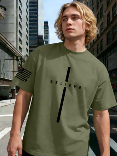 Eatbook Christian Shirts for Men Faith Over Fear Religious Tshirt - color: Armygreen, size: XX-Large