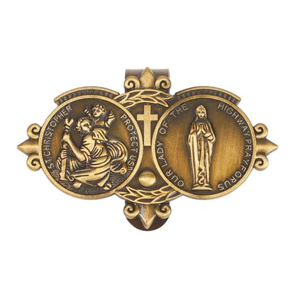 2-Pack Gold Car Visor Clip, St. Christopher Virgin Mary Catholic Driving Safety Medal - color: Gold