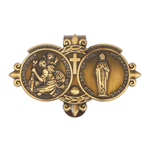 2-Pack Gold Car Visor Clip, St. Christopher Virgin Mary Catholic Driving Safety Medal - color: Gold