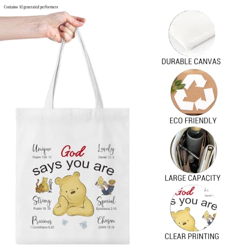 Cute Pooh Bear Aesthetic Reusable Tote Bag, Funny Gifts for Women Friends - color: Says