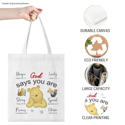 Cute Pooh Bear Aesthetic Reusable Tote Bag, Funny Gifts for Women Friends - color: Says